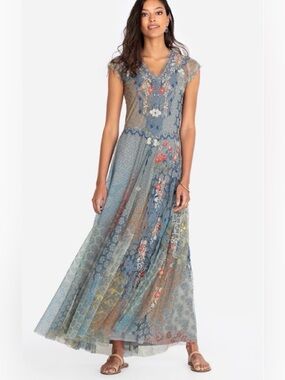 JOHNNY WAS Umi Floral Embroidered Dress w/ Slip L NWT $455